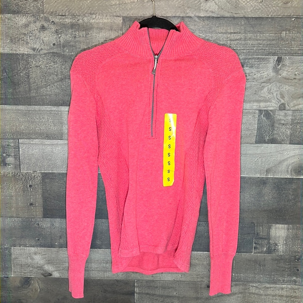 New Pink Eddie Bauer Zip Neck Pullover Sweater